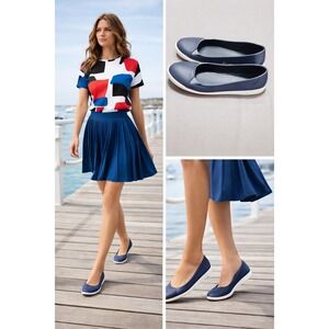 Crocs Women 9 Citilane Platform Slip On Shoes Blue Flats Resort Nautical Shoes